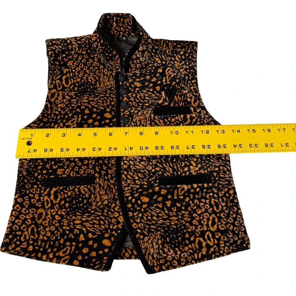 Kids Velour Leopard Print Vest‎ Knot Button Mandarin Collar Statement Vest YS